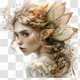 Elf Fantasy - Fantasy Elf Girl Portrait With Butterfly Elements Transparent PNG