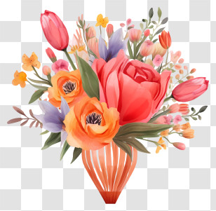 Vase Of Flowers - Beautiful Colorful Flower Bouquet Transparent PNG