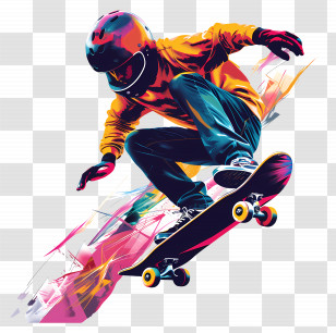 Skateboarding - Extreme Skateboarder In Vibrant Colors And Helmet Transparent PNG