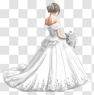 Bride Dress - Elegant Bride Holding Flower Bouquet In White Dress Transparent PNG