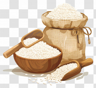 Rice - Sack And Bowl Of White Rice With Wooden Scoop Transparent PNG