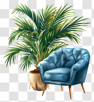 Arm Chair - Blue Armchair With Plant Transparent PNG