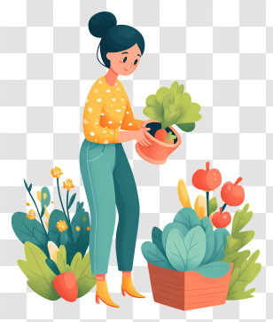 Woman Doing Urban Farming - Woman Gardening With Vegetables Transparent PNG