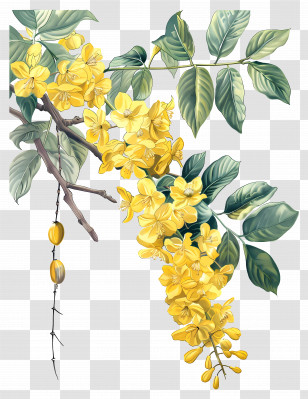 Laburnum Flowers - Yellow Flowers On Branch Illustration Transparent PNG