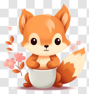 Minimalized Flat Vector Illustrate - Adorable Cartoon Fox With Flowers Transparent PNG
