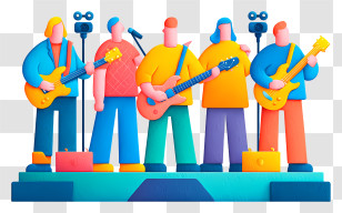 Colorful Concert Scene - Vibrant Band Performance On Stage Transparent PNG