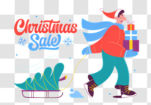 Icon - Christmas Sale With Gifts And Sled Transparent PNG
