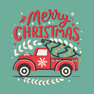 Merry Christmas - Red Truck With Christmas Tree For Festive Greeting Transparent PNG