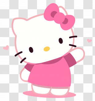Hello Kitty Pink - Adorable Cartoon Cat With Pink Bow Transparent PNG