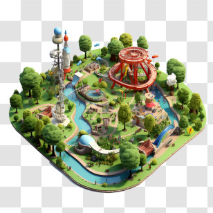 Park Day - Amusement Park With Rides And Trees Transparent PNG