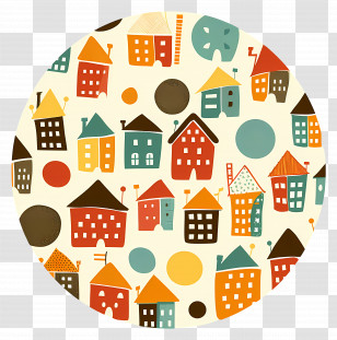 Circle - Colorful Pattern Of Small Houses Transparent PNG