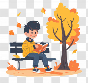 Boy Reading Book - Boy Reading Book In Autumn Transparent PNG
