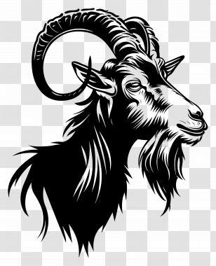Goat Silhouette - Black Ink Illustration Of A Horned Goat Transparent PNG