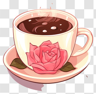 Coffee Cup - Cup Of Coffee With A Rose Motif Transparent PNG