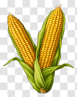Fresh Corn - Two Golden Corn Cobs Illustration Transparent PNG