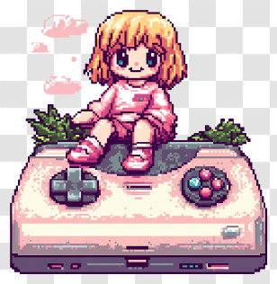 Gaming - Girl Sitting On Retro Game Console Transparent PNG