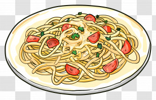 Spaghetti Carbonara - Spaghetti With Cherry Tomatoes And Herb Garnish Transparent PNG