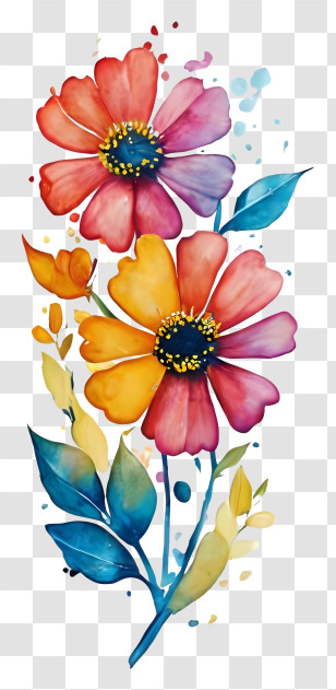 Colorful Flowers - Colorful Watercolor Flowers Illustration Transparent PNG