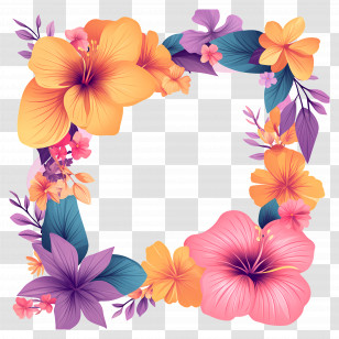 Flower Frame - Colorful Floral Border Frame Transparent PNG