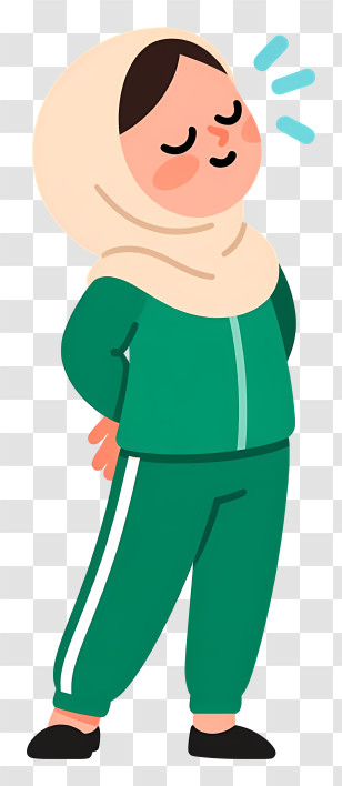 Muslim Woman Doing Exercise - Cute Girl In Green Tracksuit Wearing Hijab Transparent PNG