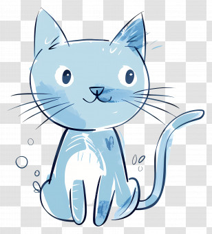 Doodle Cat - Cute Blue Cat Drawing Transparent PNG