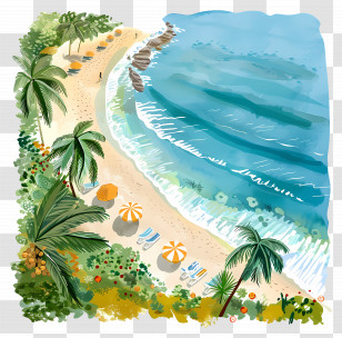 Top View Beach - Beautiful Beach With Palm Trees And Umbrellas Transparent PNG
