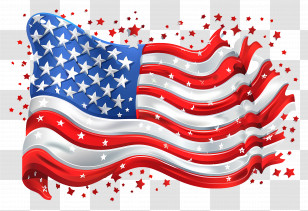 4th Of July - Waving American Flag With Stars And Stripes Transparent PNG