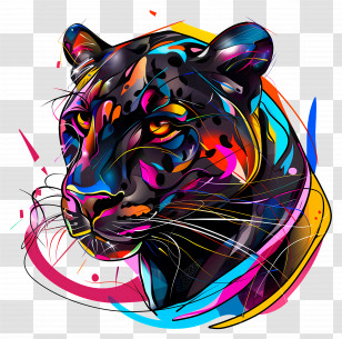 Panther - Colorful Panther Illustration With Abstract Style Transparent PNG