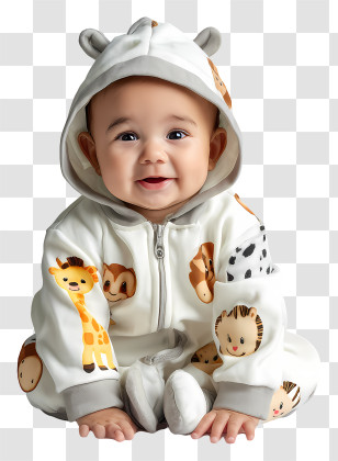 Animal Onesie Baby - Cute Baby In Animal Print Hoodie Transparent PNG