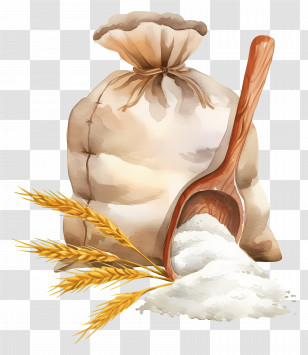 Corn Flour - Sack Of Flour With Wheat And Spoon Transparent PNG