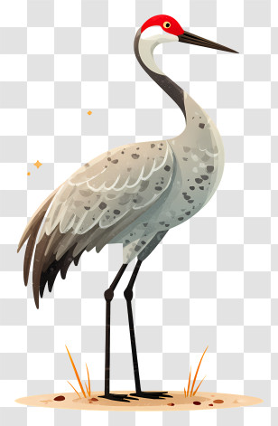Sandhill Crane Bird - Tall Crane With Red Crown Transparent PNG