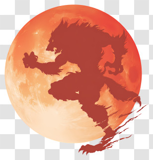 Werewolf Under A Blood Red Moon - Werewolf Silhouette On Blood Moon Transparent PNG