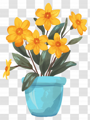 Yellow Flowers - Yellow Flowers In Blue Pot Transparent PNG