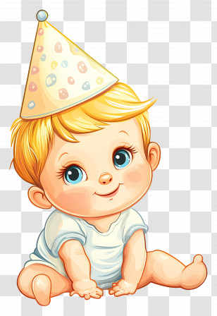 Baby Birthday - Smiling Baby In Party Hat For Birthday Celebration Transparent PNG