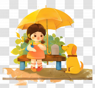 Girl At Bus Stop - Girl With Umbrella And Dog Illustration Transparent PNG