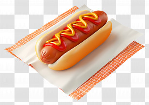 Hot Dog - Hot Dog On A Napkin With Condiments Transparent PNG