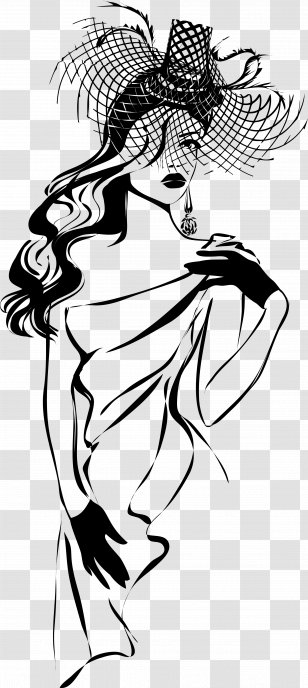 Fashion Drawing Stock Photography - Frame - Black And White Curly Hair Women Transparent PNG