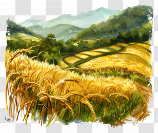 Golden Wheat Field - Golden Wheat Field In Countryside Landscape Transparent PNG