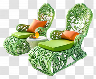 Patio Furniture - Ornate Green Chairs With Table Transparent PNG