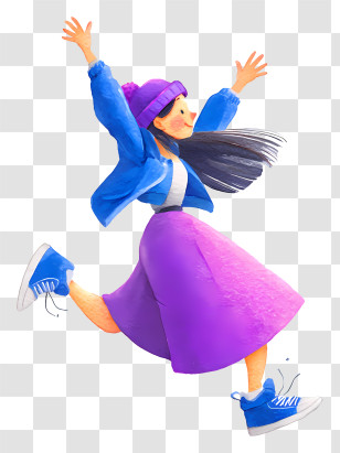 Vibrant Woman - Joyful Girl Jumping In Purple Skirt Transparent PNG