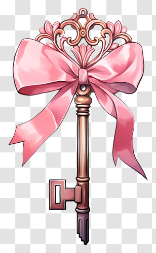 Lock - Vintage Ornate Key With Pink Bow Transparent PNG