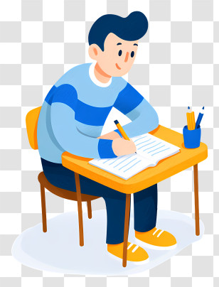 Student Doing School Exam - Student Writing At Desk Transparent PNG