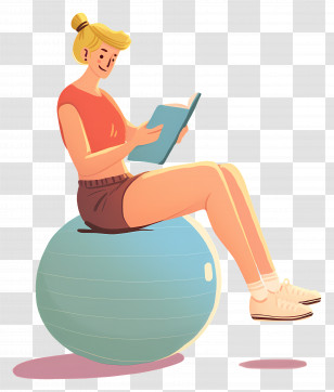 Sitting Girl - Woman Reading A Book On Exercise Ball Transparent PNG