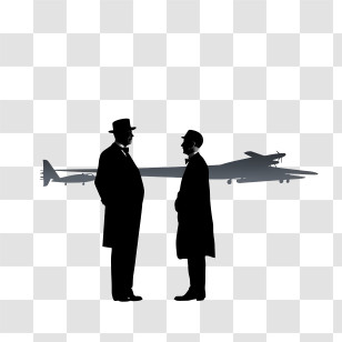 Wright Brothers Day - Silhouette Of Two Men With A Vintage Airplane Transparent PNG