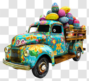 Easter Truck - Vintage Truck Loaded With Easter Eggs Transparent PNG