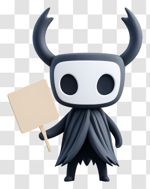 Hollow Knight Holding Placard - Black Horned Character With Sign Cartoon Transparent PNG