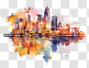 Manila Skyline - Vibrant Cityscape Watercolor Art Transparent PNG