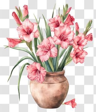 Gladiolus - Pink Gladiolus Flowers In Decorative Vase Transparent PNG