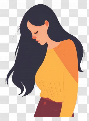 Girl In Trouble - Woman With Long Hair In Yellow Sweater Transparent PNG