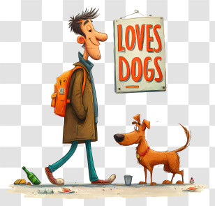 Loves Dogs - Cartoon Man Walking With Dog Transparent PNG